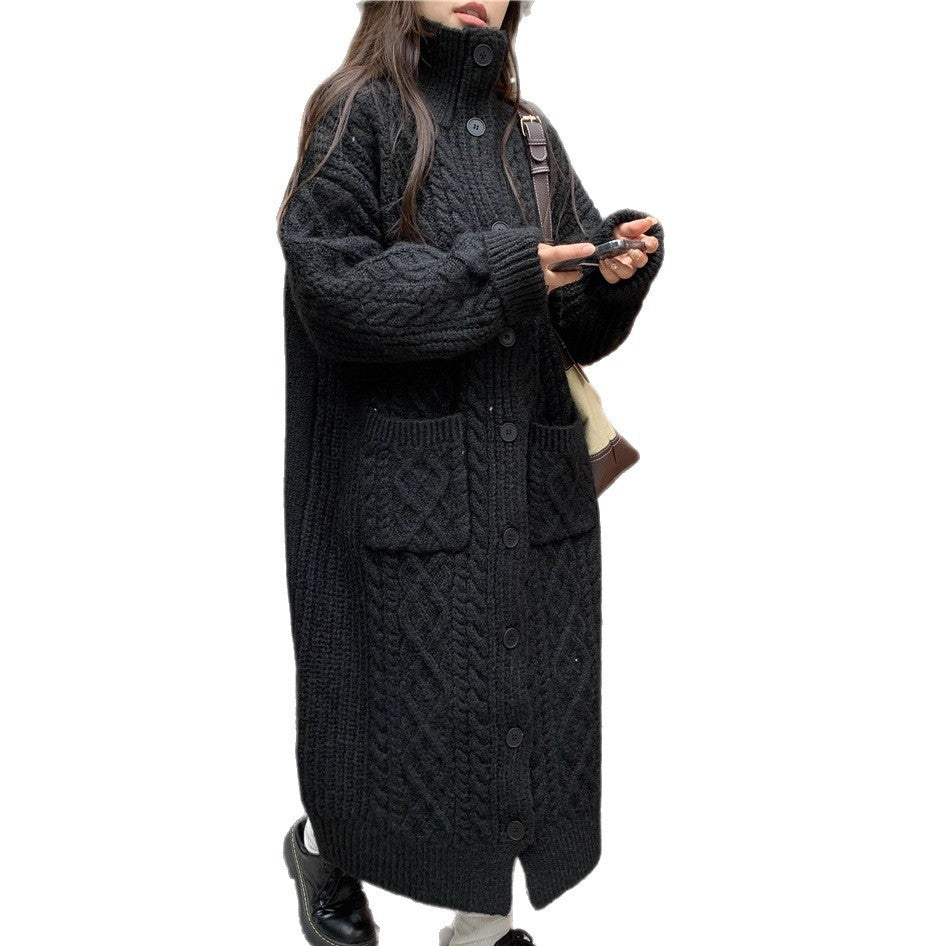 Damen Grobstrick-Knopfmantel mit eleganter Zopfmusterung und praktischen Taschen Drune