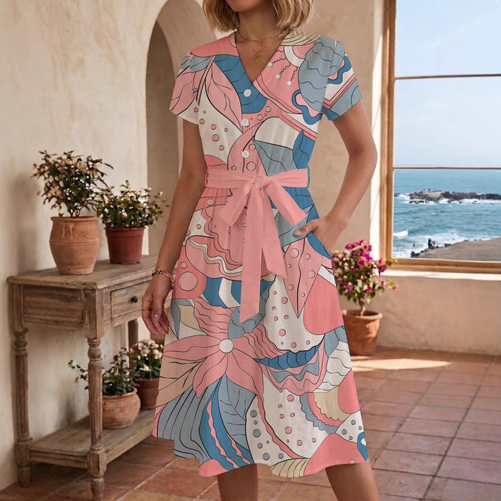 Damen Midi Kleid mit floralen Akzenten und tailliertem Schnitt Drune