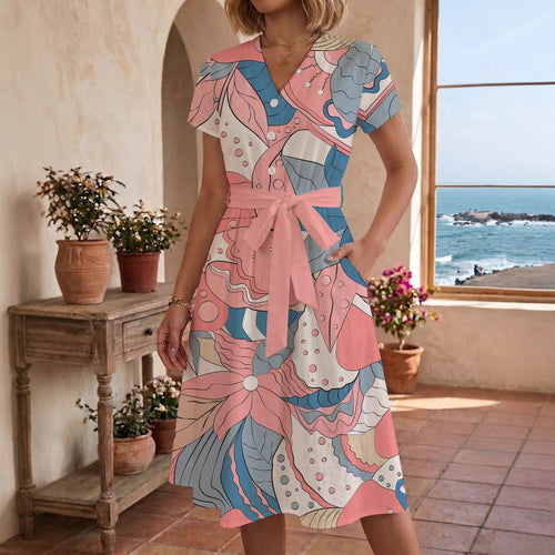 Damen Midi Kleid mit floralen Akzenten und tailliertem Schnitt Drune