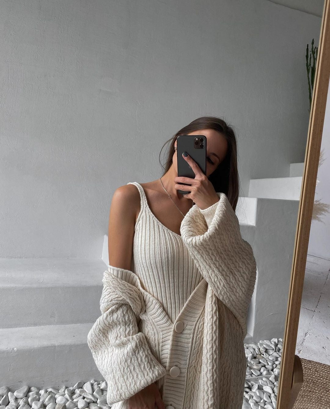 Damen Großer Strickcardigan mit Knopfleiste und Ballonärmeln Drune
