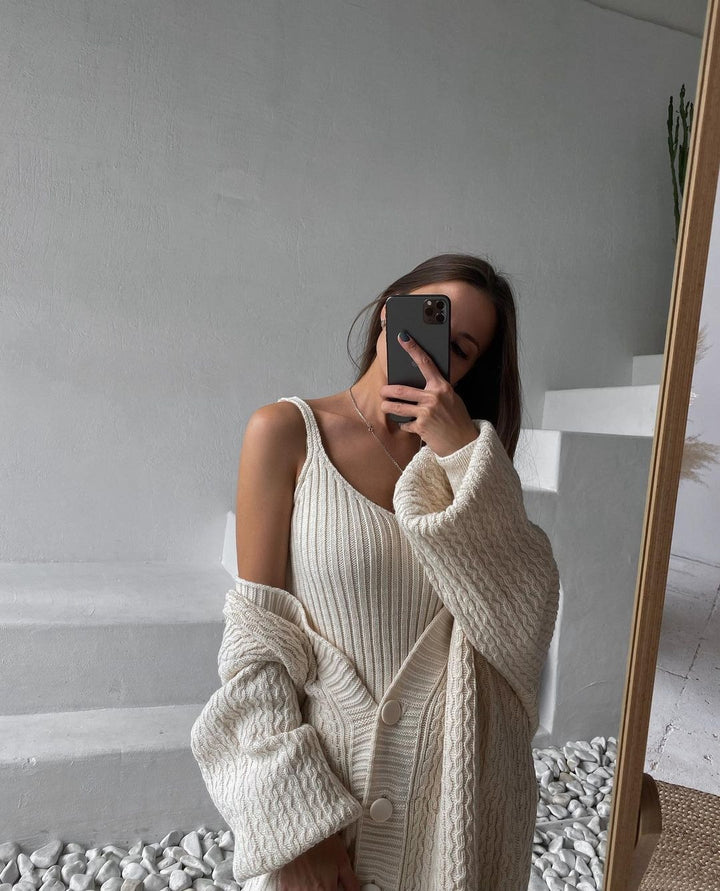 Damen Großer Strickcardigan mit Knopfleiste und Ballonärmeln Drune