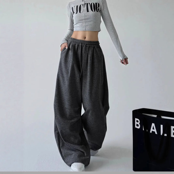 Damen nan extraweite High‑Waist-Loungehose mit elastischem Kordelbund, Kordelzug und praktischen Seitentaschen Drune