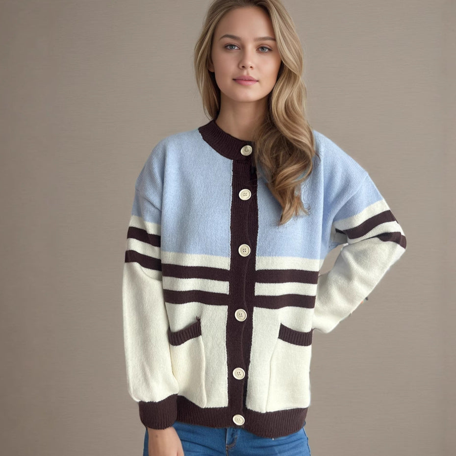 Damen Strickjacke mit modischen Streifen und praktischen Taschen Drune