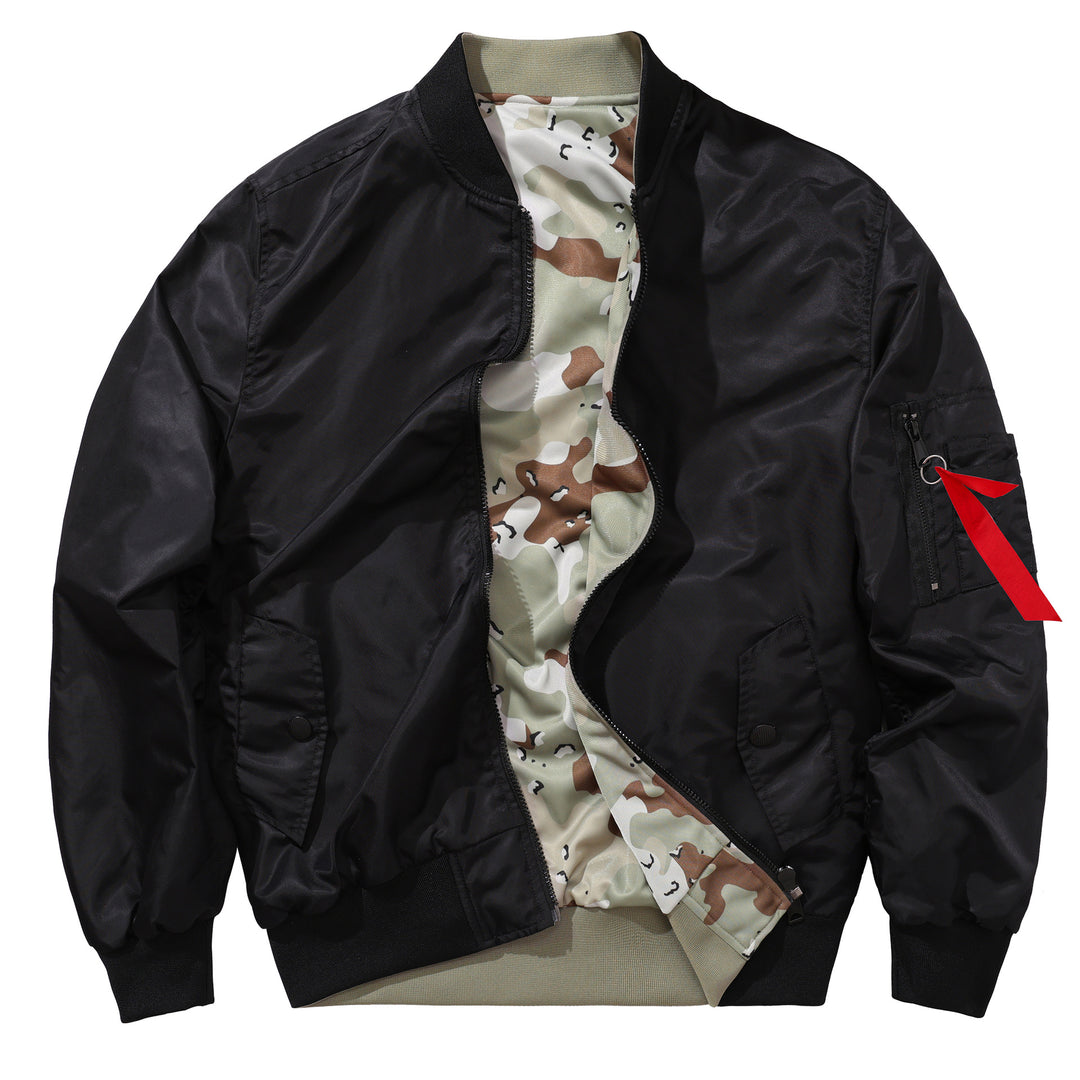 Herren  fluginspiriertes Bomberjacke mit gerippten Bündchen Saum Camouflage-Futter und Ärmel-Utility-Tasche Drune