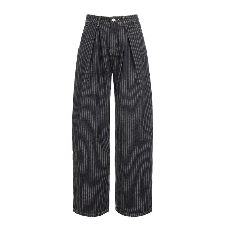 Damen Weite Hochtaillierte Streifenjeans Drune