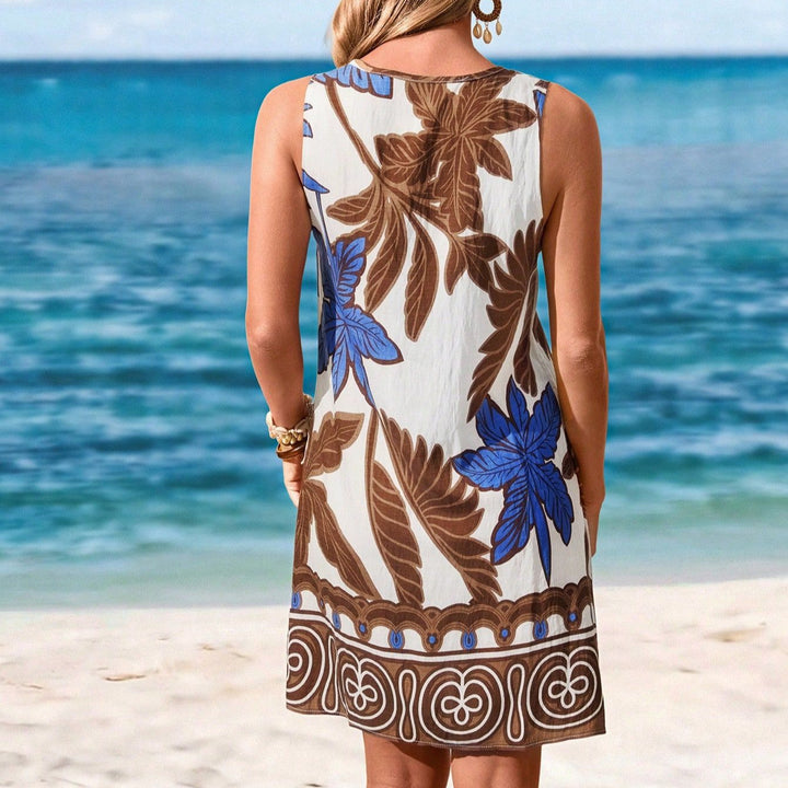 Damen Strandkleid mit floralem Design und runder Ausschnitt Drune
