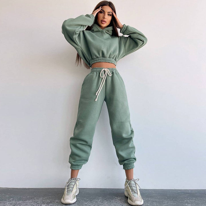 Damen modisches und lässiges cropped Sweatshirt und Jogginghose Set Drune