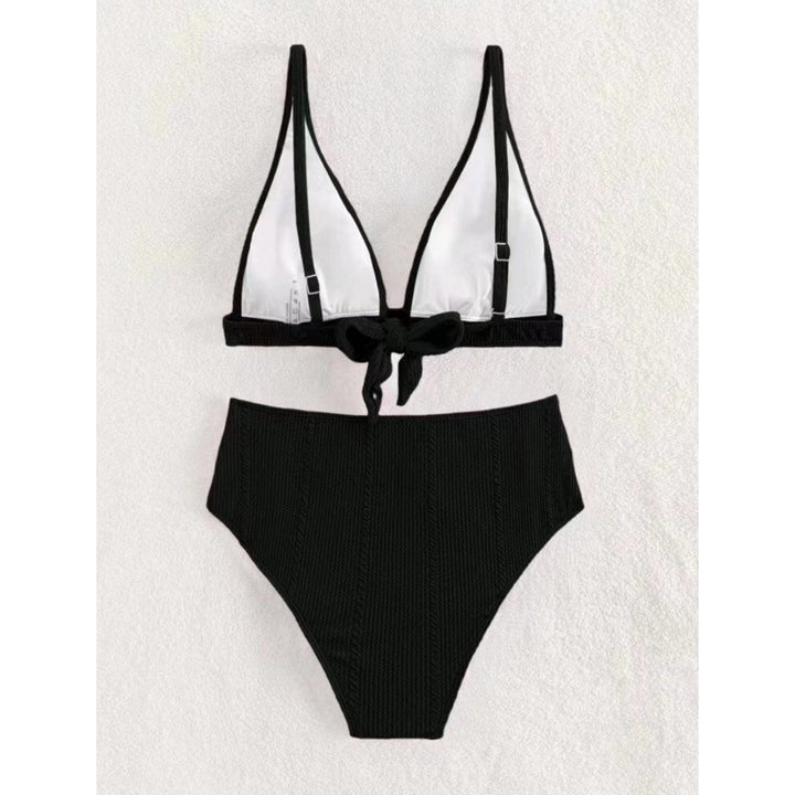 Damen Hochgeschnittener Bikini mit elegantem V-Ausschnitt und geripptem Design Drune
