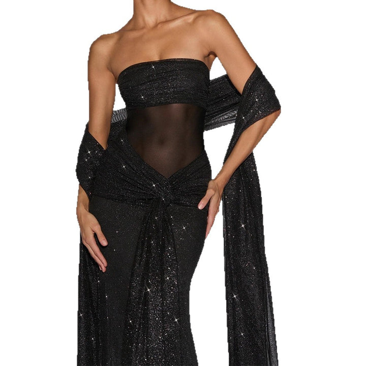 Damen Glamouröses Abendkleid mit schimmerndem Obermaterial Drune