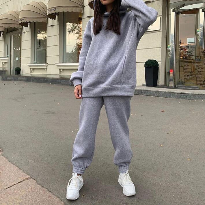 Damen Bequemer Hoodie und Jogginghose-Set mit Kapuze und elastischem Bund Drune