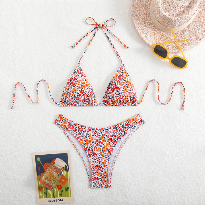 Damen Triangel-Bikini mit floralem Muster und verstellbaren Trägern Drune