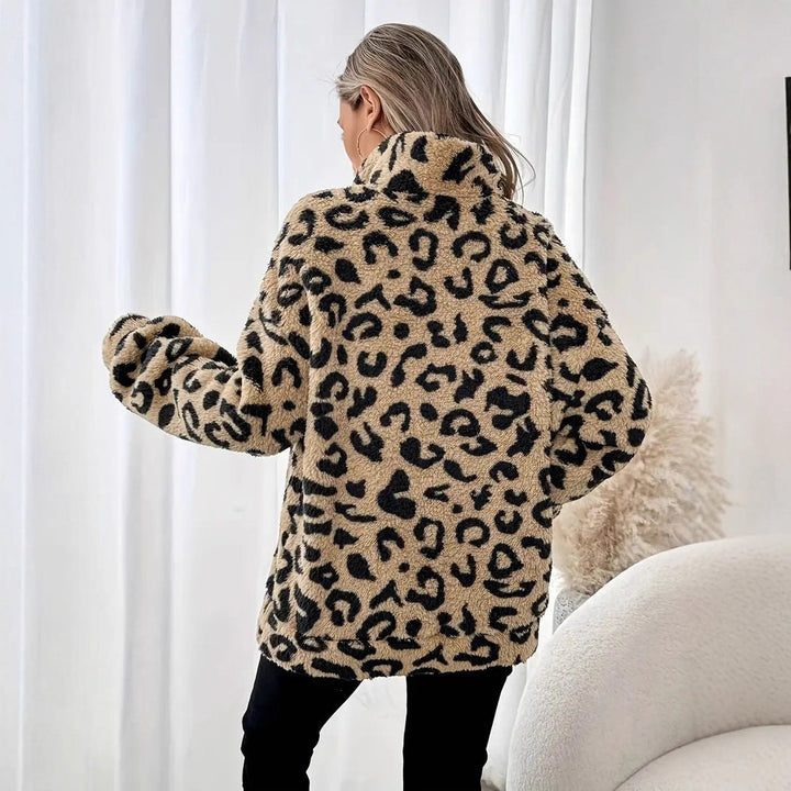 Damen Fleece-Pullover mit stylischem Leopardenmuster Drune