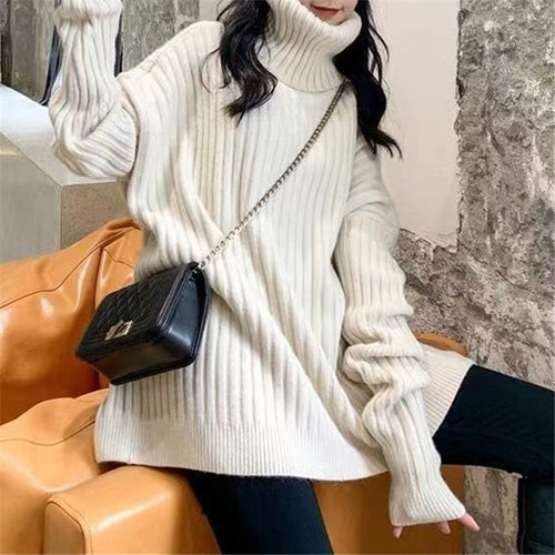 Damen Eleganter und gemütlicher Rollkragenpullover mit Rippstruktur Drune