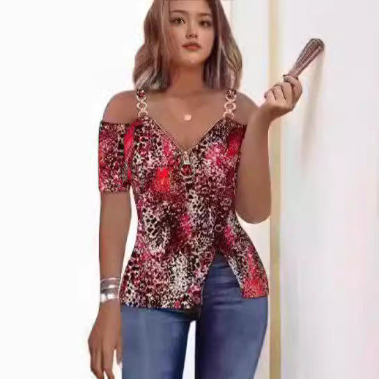 Damen Off-Shoulder Oberteil mit maritimem Motiv und dekorativen Knöpfen Drune