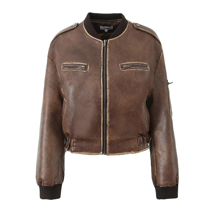 Damen Kunstleder Bikerjacke mit eleganten Streifendetails Drune