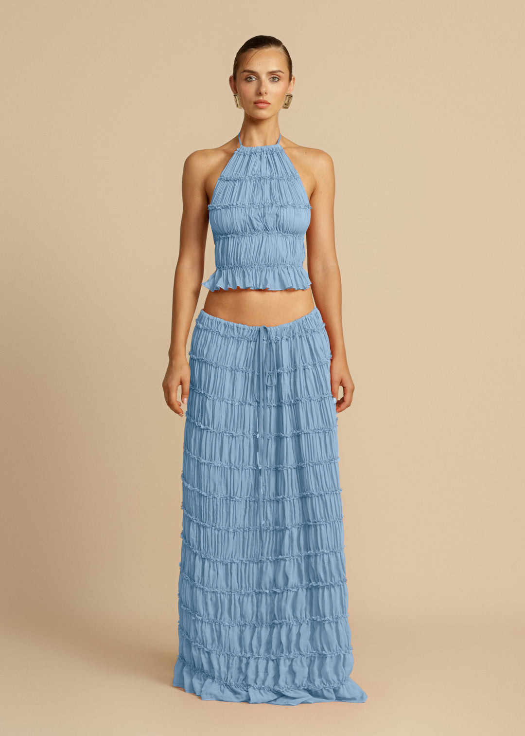 Damen Maxikleid mit gerafftem Oberteil und elegantem Taillenauschnitt Drune