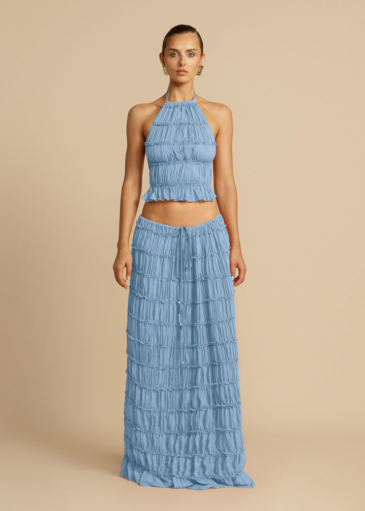Damen Maxikleid mit gerafftem Oberteil und elegantem Taillenauschnitt Drune