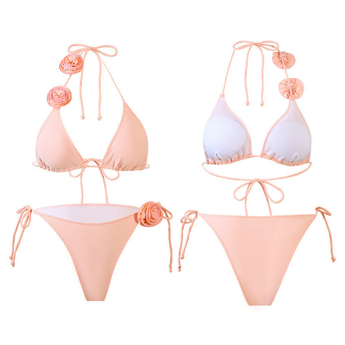 Damen Triangel-Bikini mit verspieltem Blumendesign und verstellbaren Trägern Drune