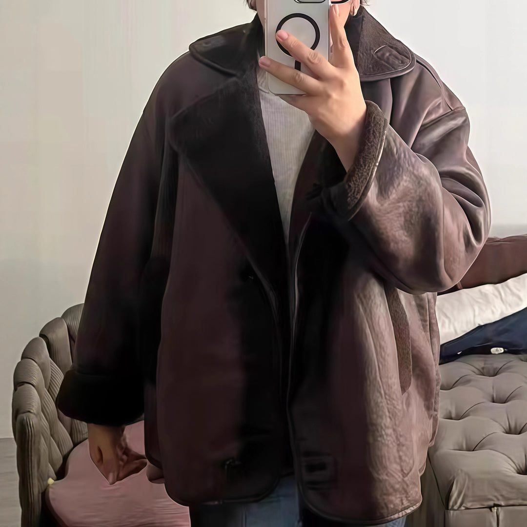 Damen elegante Oversized-Jacke mit weichem Futter und raffinierter Struktur Drune