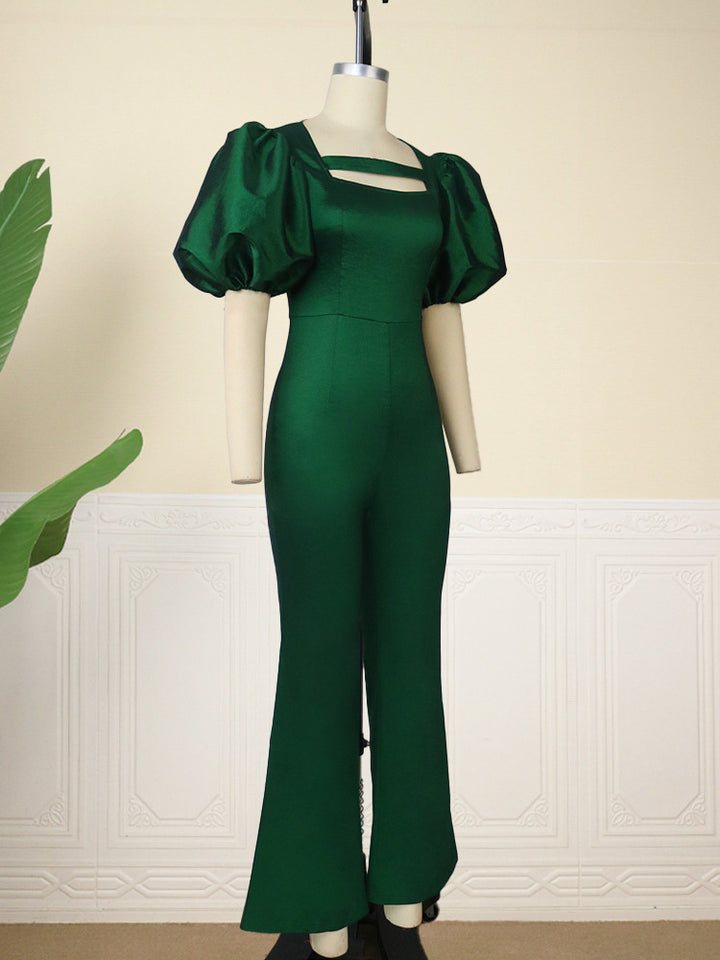 Damen eleganter Overall mit Puffärmeln und quadratischem Ausschnitt Drune