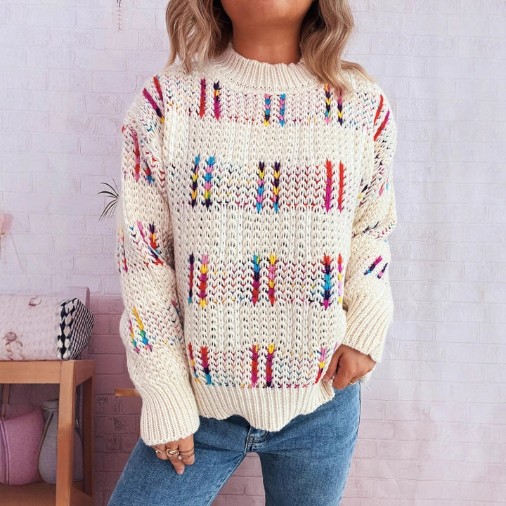 Damen lässiger Strickpullover mit vielseitigem Farbenspiel und hohem Kragen Drune