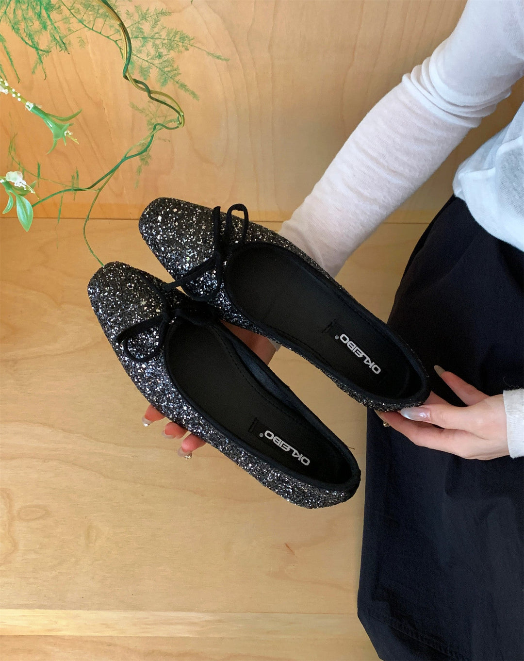 Damen Glitzernde Ballerinas mit eleganter Schleife und komfortabler Innensohle Drune