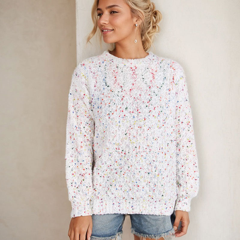 Damen luftiger Strickpullover mit buntem Garn und weichem Griff Drune