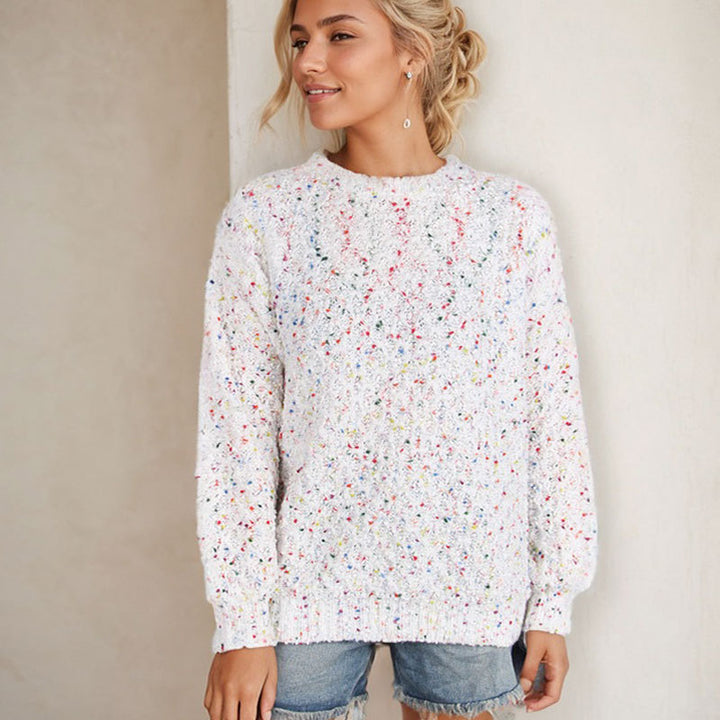 Damen luftiger Strickpullover mit buntem Garn und weichem Griff Drune