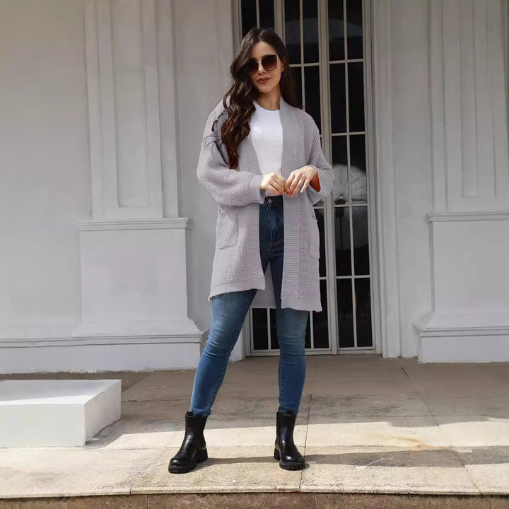 Damen gemütlicher Strick-Cardigan mit offenen Taschen und weitem Schnitt Drune
