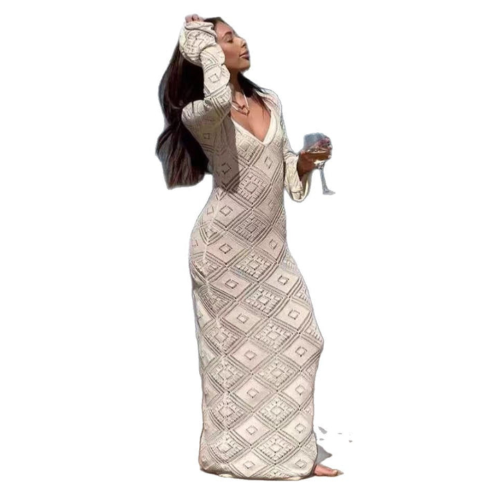 Damen Figurschmeichelndes Maxikleid mit tiefem V-Ausschnitt Drune