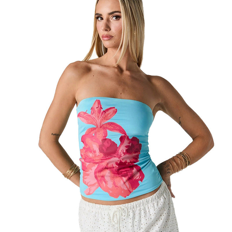 Damen Bandeau-Oberteil mit floralem Design und elastischem Stoff Drune