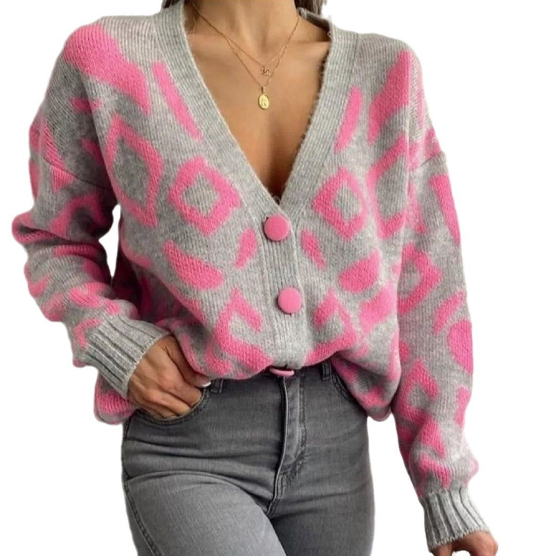 Damen modische Strickjacke mit auffälligem Tiermuster und weichem Griff Drune