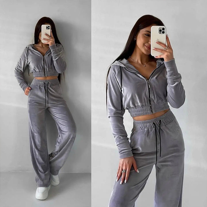 Damen Sportlicher Velours Jogginganzug Drune