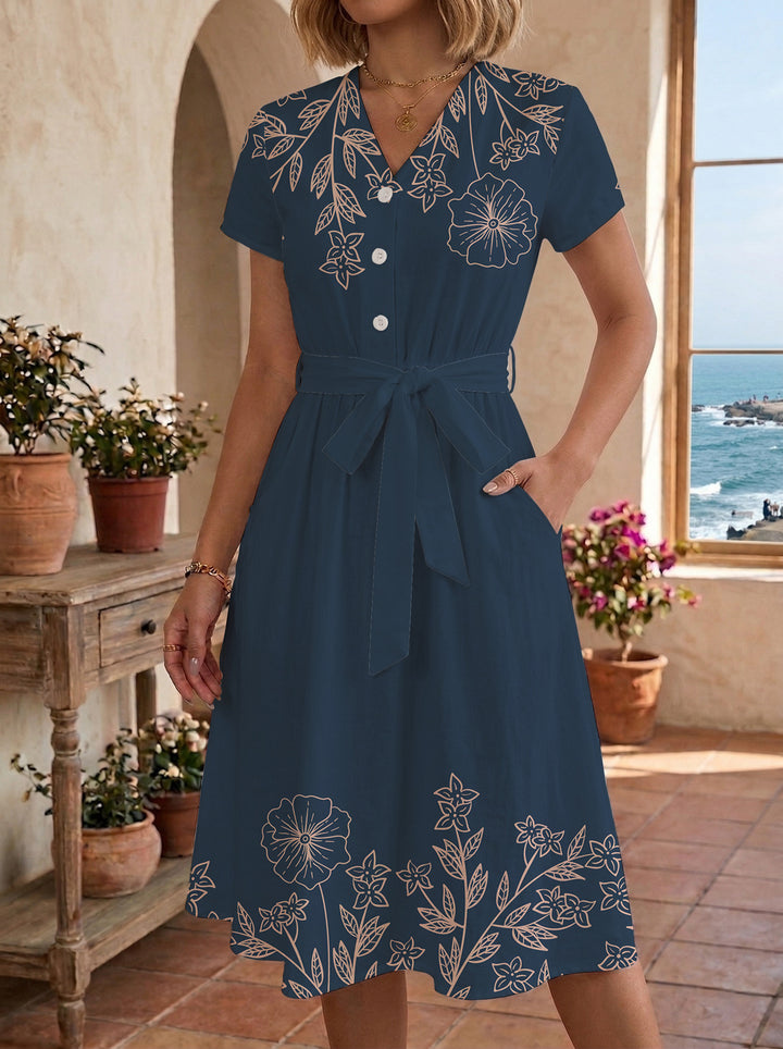 Damen Midi-Kleid mit floralem Design und bequemer Passform Drune