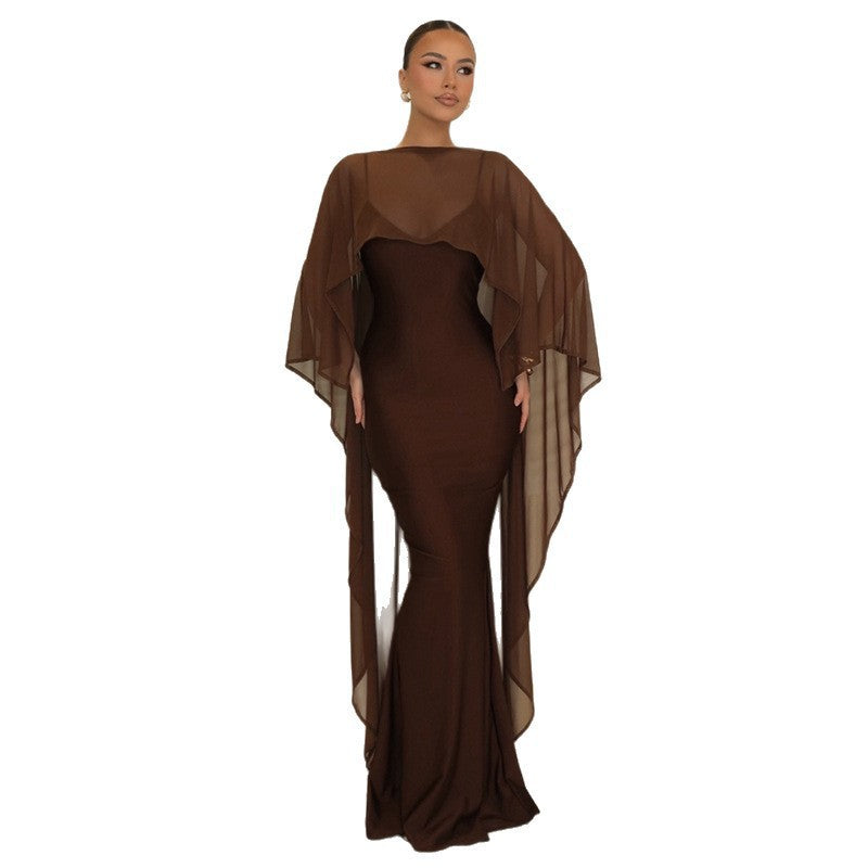 Damen Glamouröses Abendkleid mit fließendem Chiffonüberwurf und figurbetonter Silhouette Drune
