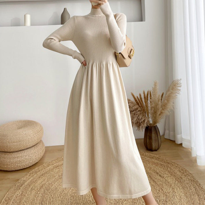 Damen Elegantes Maxikleid mit hohem Kragen und elastischem Bund Drune