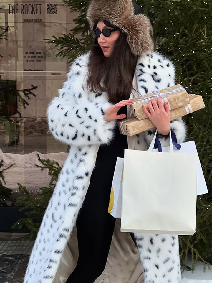 Damen luxuriöse Kunstfelljacke mit auffälligem Tiermotiv Drune