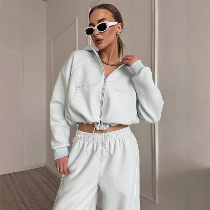 Damen nan Kapuzenjacke und weite Jogginghose Set mit kontrastnähten Drune