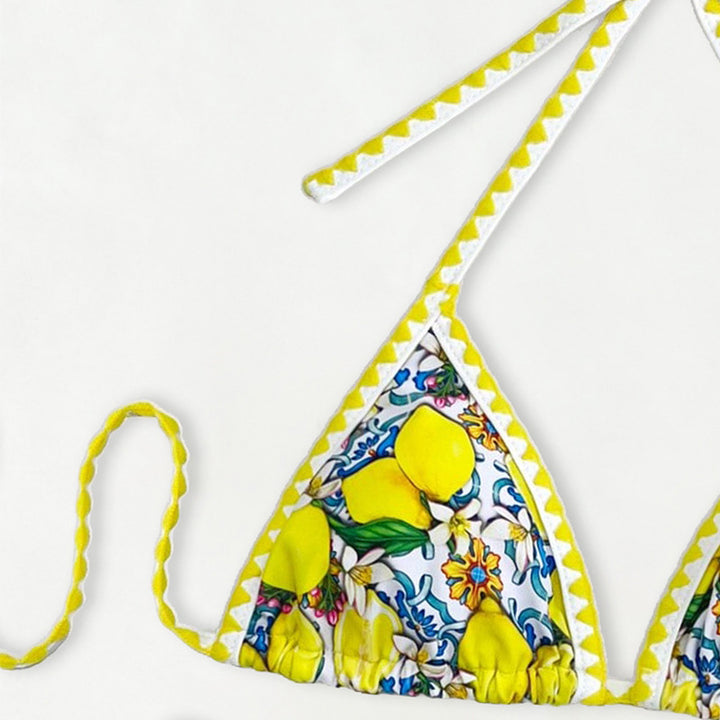 Damen Triangel-Bikini mit fröhlichem Zitrusmuster Drune
