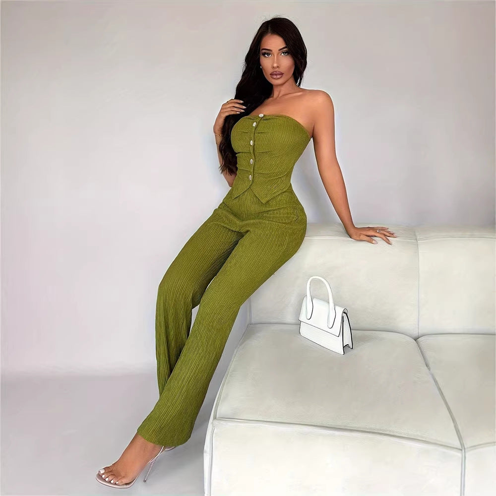 Damen eleganter Jumpsuit mit tailliertem Schnitt und Knopfdetails Drune