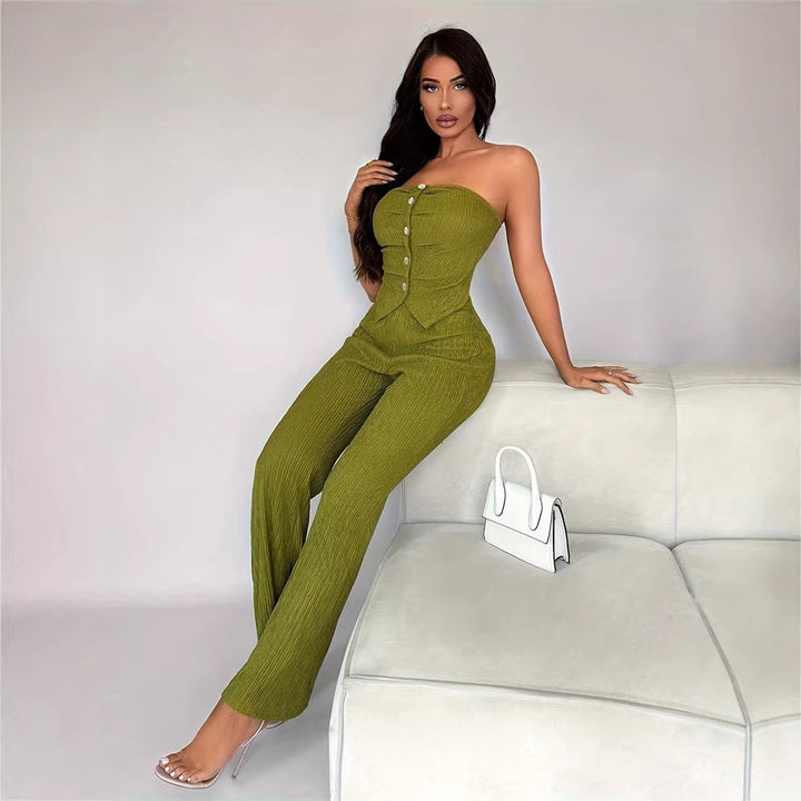 Damen eleganter Jumpsuit mit tailliertem Schnitt und Knopfdetails Drune
