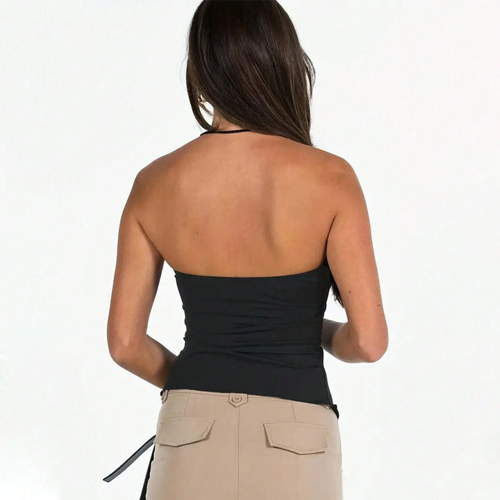 Damen Rüschen-Top mit seitlichem Bindeband und asymmetrischem Schnitt Drune