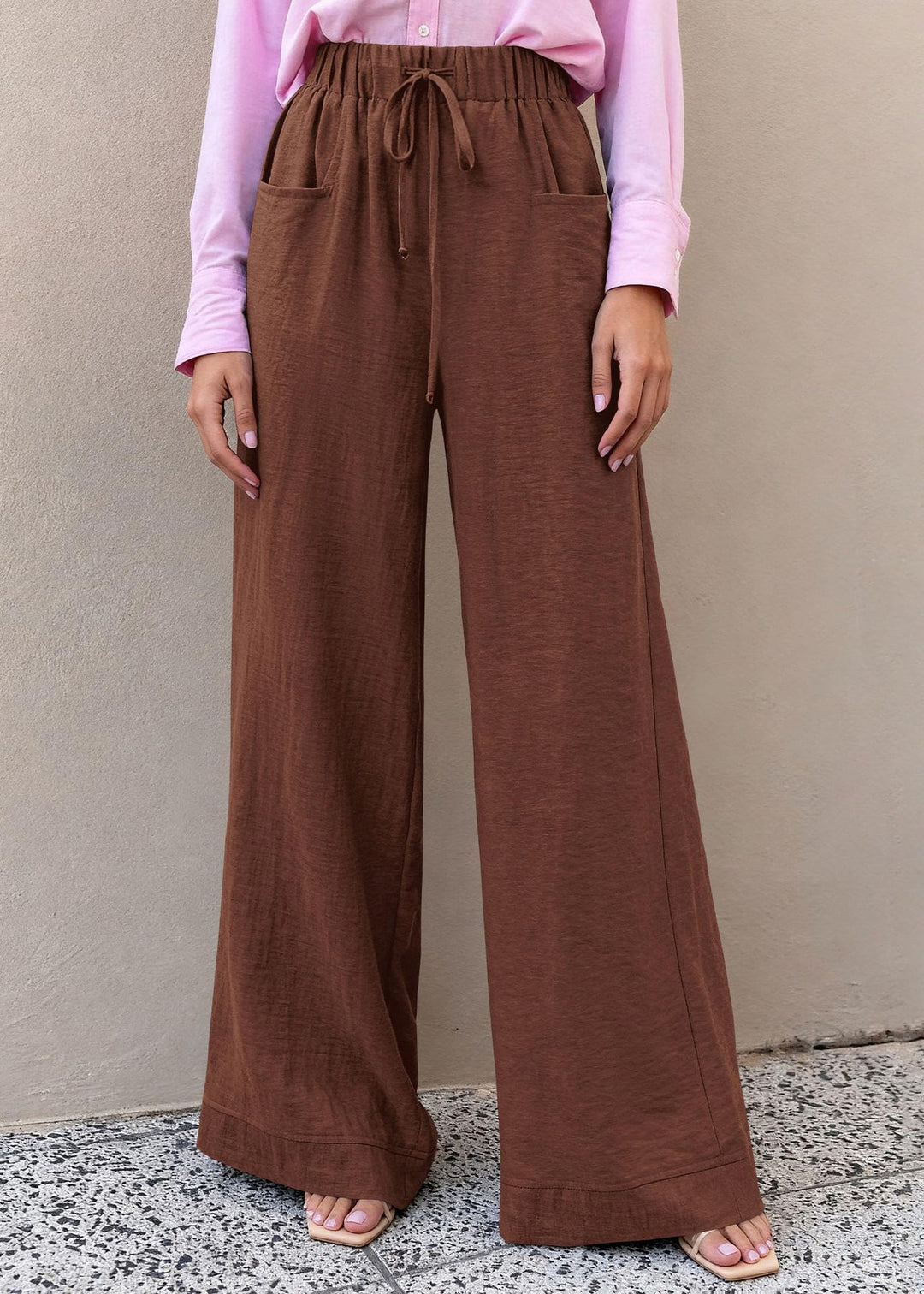 Damen Weit geschnittene Sommerhose mit elastischem Bund und frontalen Taschen Drune