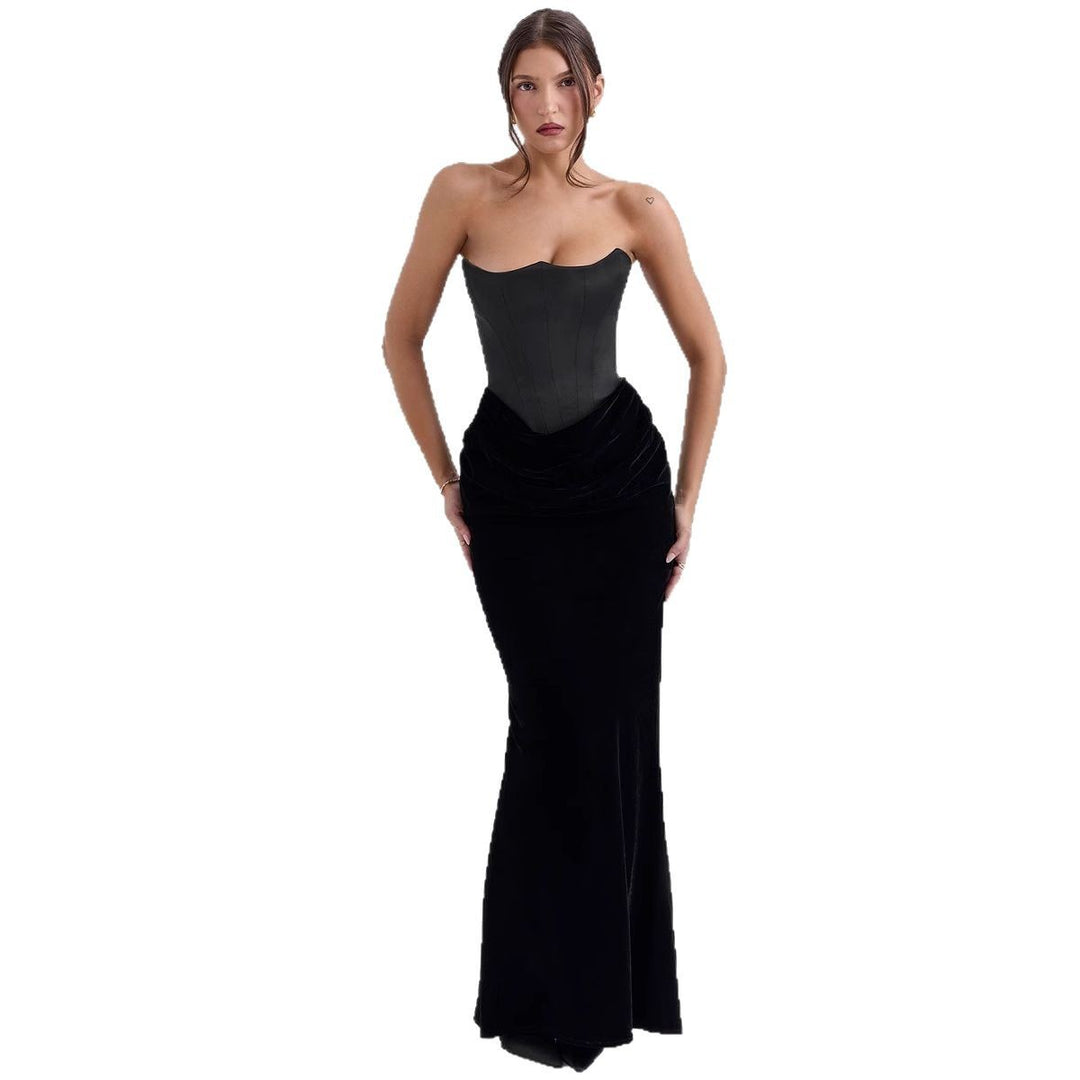 Damen Elegantes langes Abendkleid mit trägerlosem Oberteil und figurbetontem Schnitt Drune