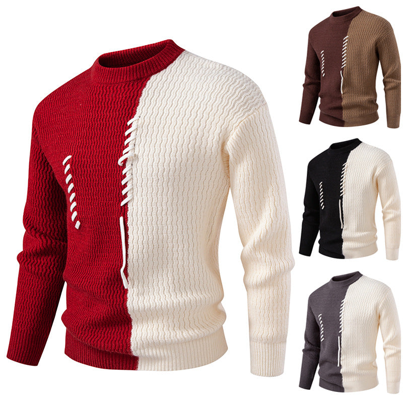 Herren nan zweigeteilter Strukturstrickpullover mit Zierband-Detail und Rundhalsausschnitt Drune