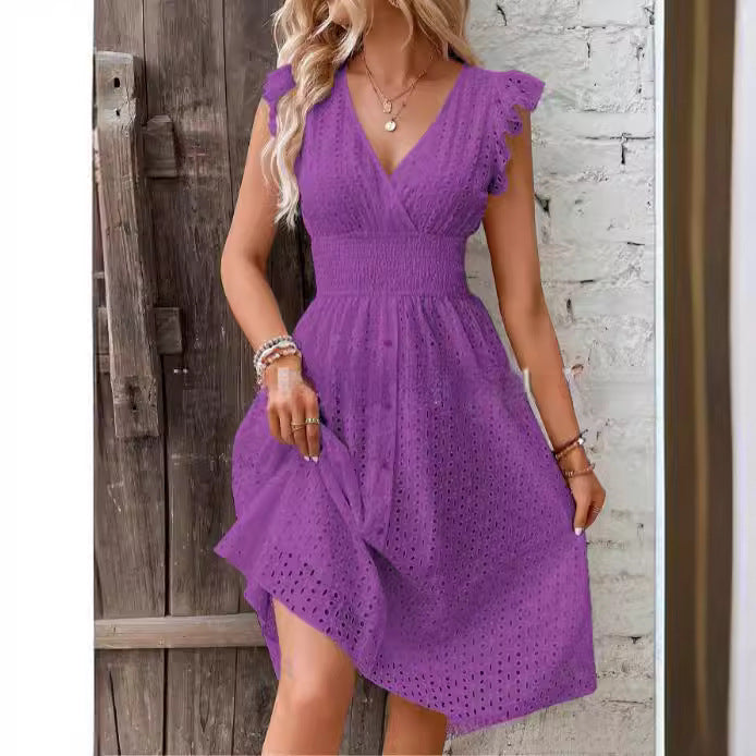 Damen Sommerliches Kleid mit bezauberndem Spitzenmuster und Rüschendetails Drune