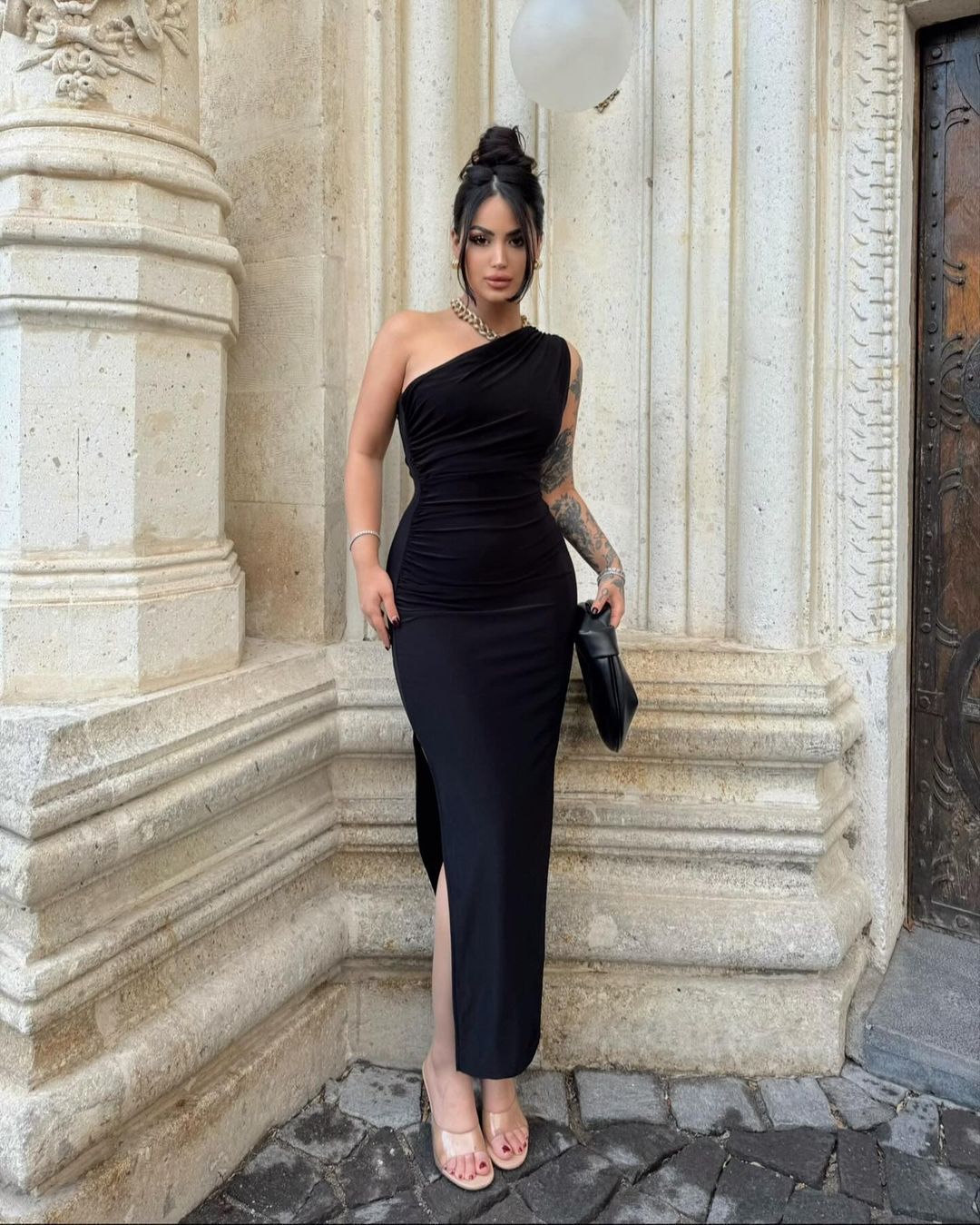 Damen Elegantes Wickelkleid mit asymmetrischem Design und hohem Schlitz Drune
