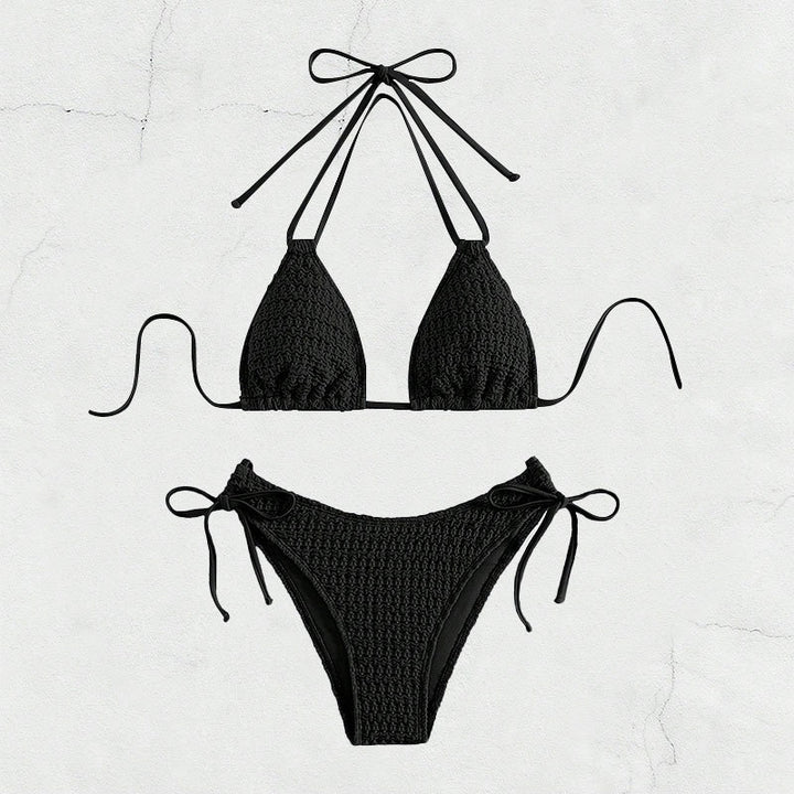 Damen Dreieck-Bikini mit verstellbaren Bindebändern und trendy Häkel-Design Drune