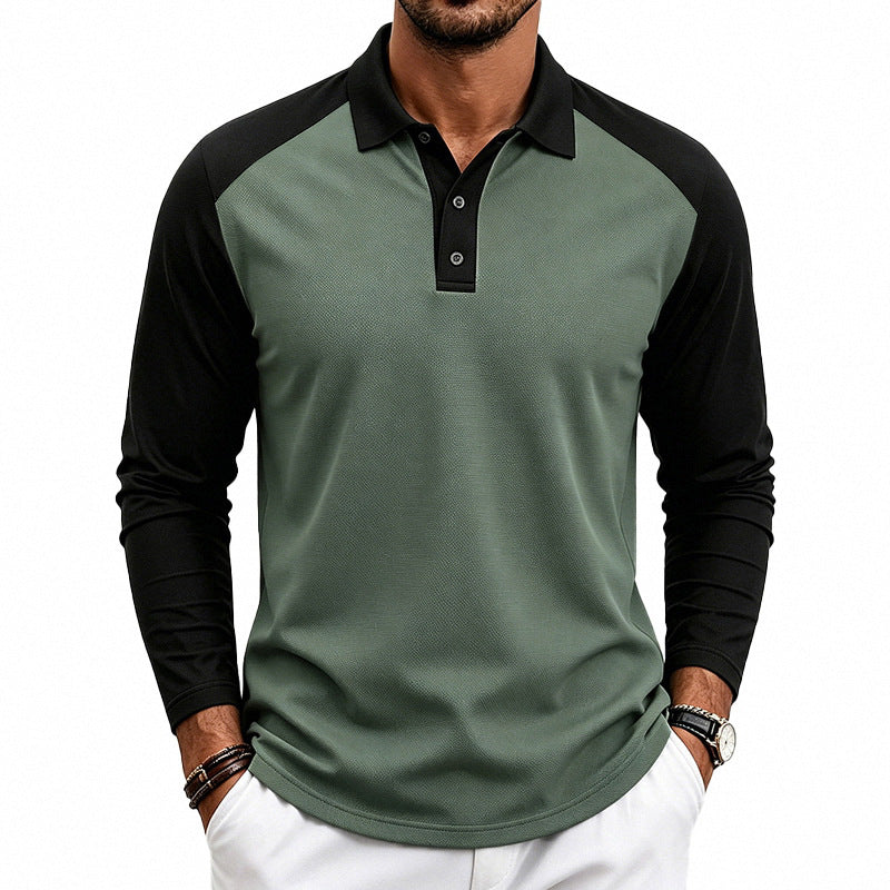Herren nan langärmeliges Raglan-Polo aus Baumwollmix mit Knopfleiste und ergonomischem Schnitt Drune