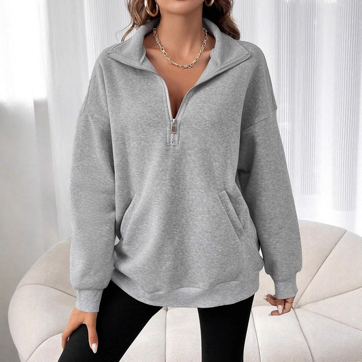 Damen lässiger Zip-Pullover mit Kängurutasche Drune